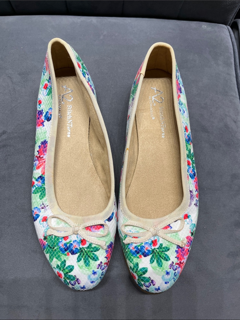 AEROSOLES Floral Ballet Flats in Multicolor with Beige Trim